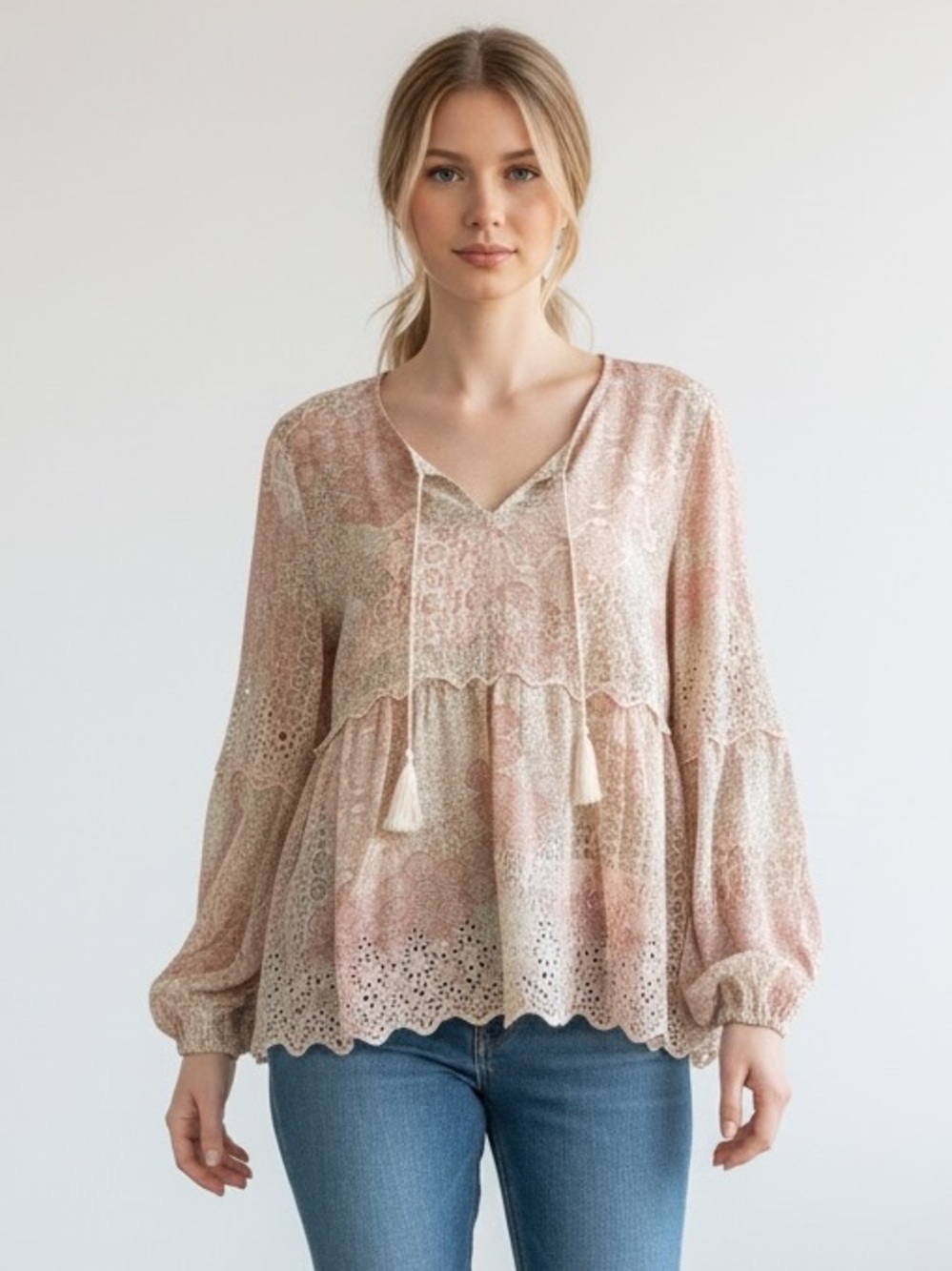 Style & Co. Boho Floral Embroidered Eyelet Top